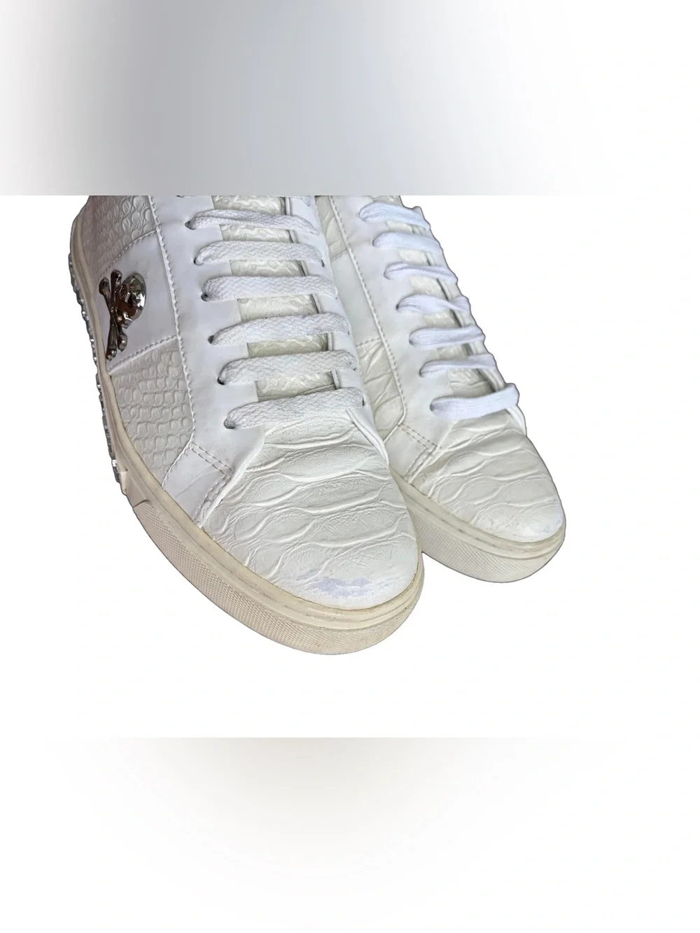 Authentic Philipp Plein Skull Low Top Sneackers White Size 40 Made in Italy